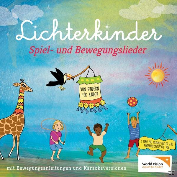 Ein farbenfrohes Albumcover mit Kindern, einer Giraffe und einer Sonne.