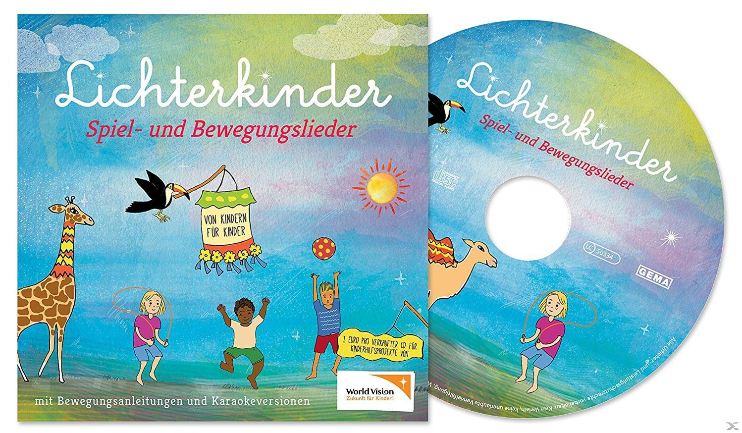 CD-Cover mit Kinderillustrationen, Titel 'Licherkinder' und spielenden Zeichentrickfiguren.