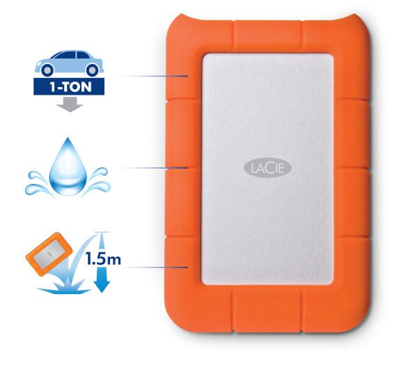 LACIE 1Tb Lacıe 2.5 Inc Usb 3.0 Lac301558 Rugged Mını Taşınabilir Disk Şok,Yağmur Ve Basınç Korumalı
