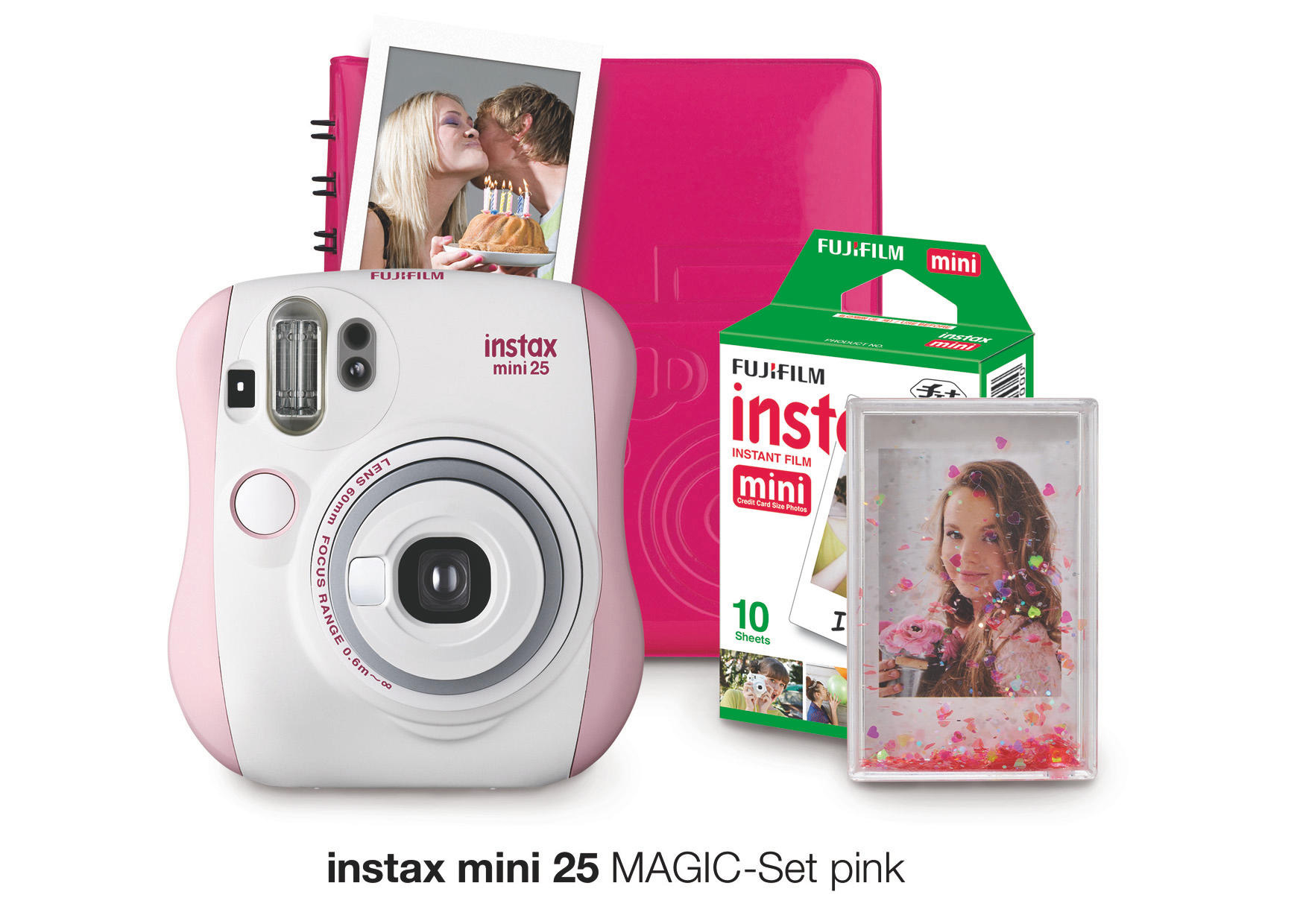 FUJIFILM Instax Mini 25 Magic Set Sofortbildkamera, Pink/Weiß