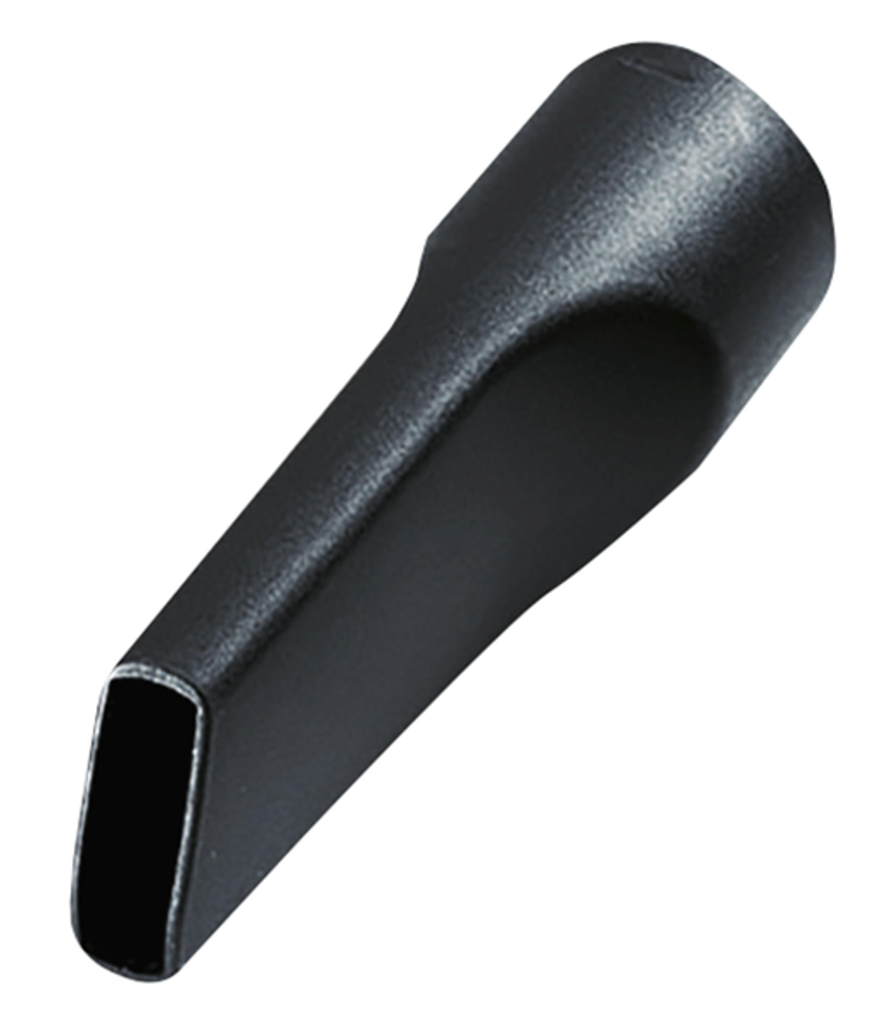 Schwarzer, abgewinkelter Staubsaugeraufsatz. Er hat eine schmale, rechteckige Öffnung.