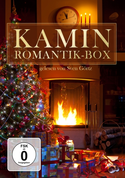 Ein weihnachtliches Buchcover mit Kamin und Weihnachtsbaum.