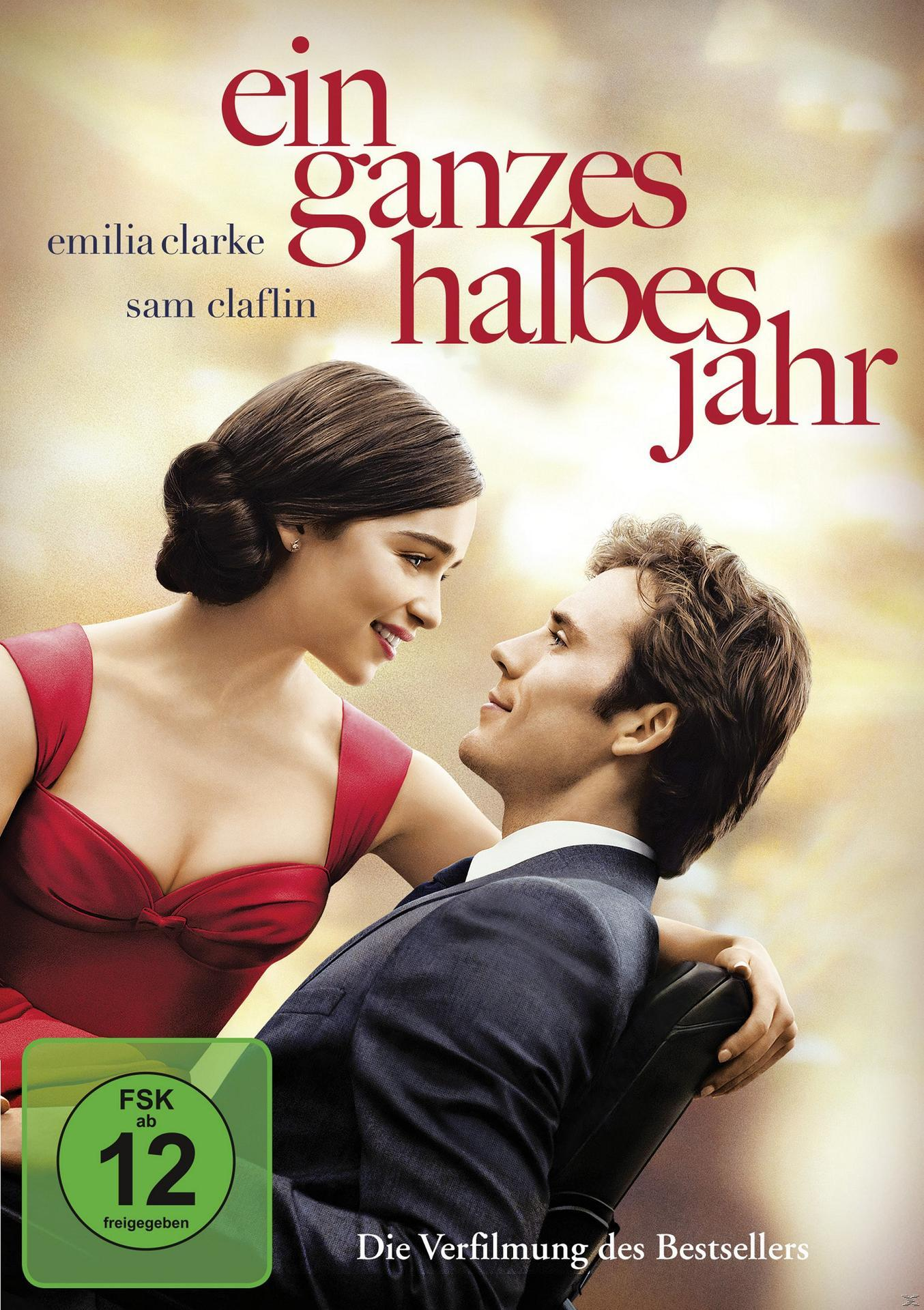 Filmcover mit einem Mann und einer Frau, die sich umarmen. Titel ist auf Deutsch: 'Ein ganzes halbes Jahr'.