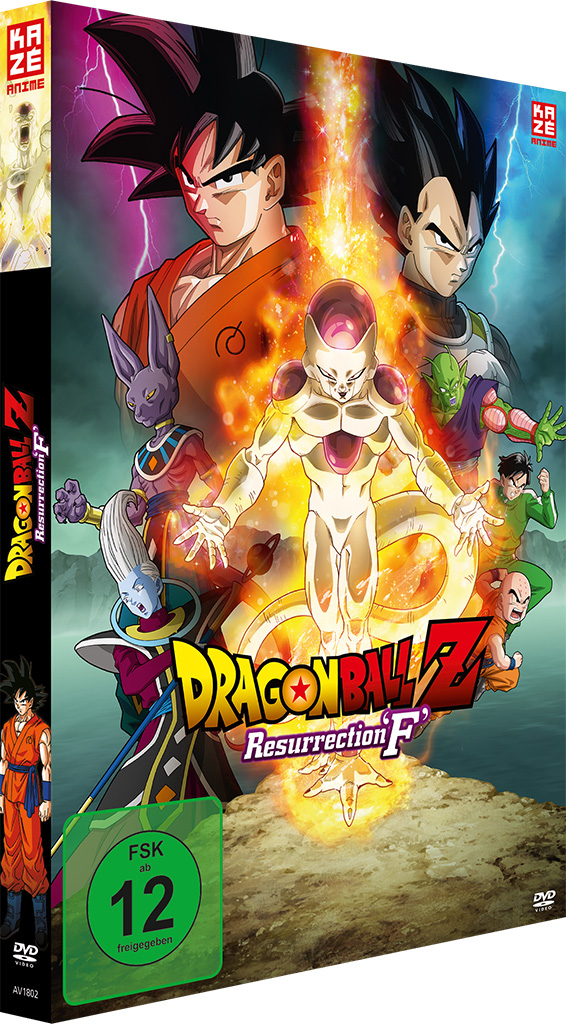 Dragon Ball Z: Resurrection F DVD-Cover. Goku, Frieza und andere Charaktere auf dem Cover.
