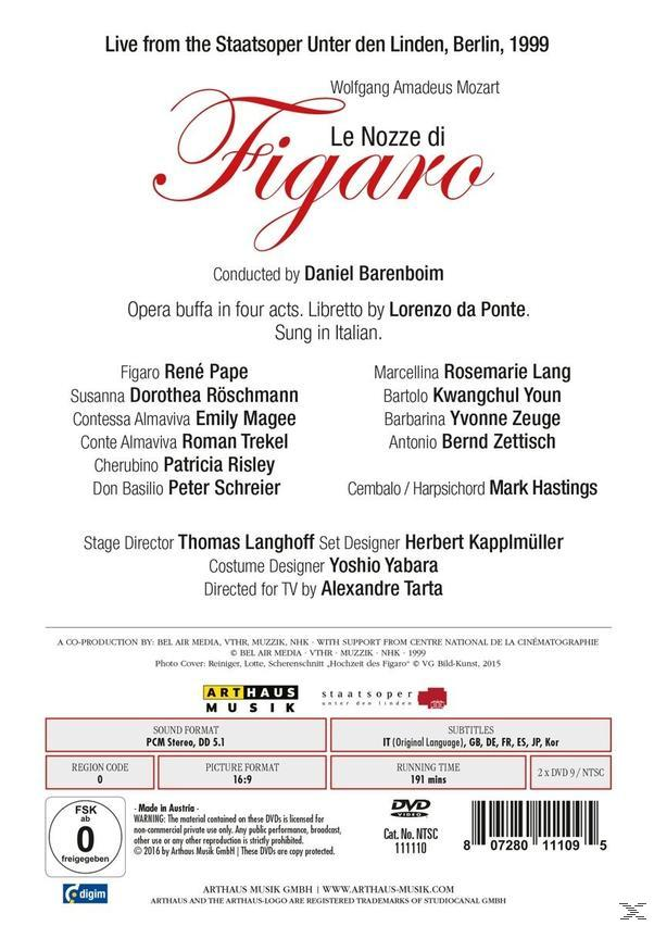 Dorothea Röschmann, Roman Figaro Pape Staatsopernchor, Schreier, Nozze Berlin, Staatskapelle René - Le - Trekel, Peter Di (DVD)