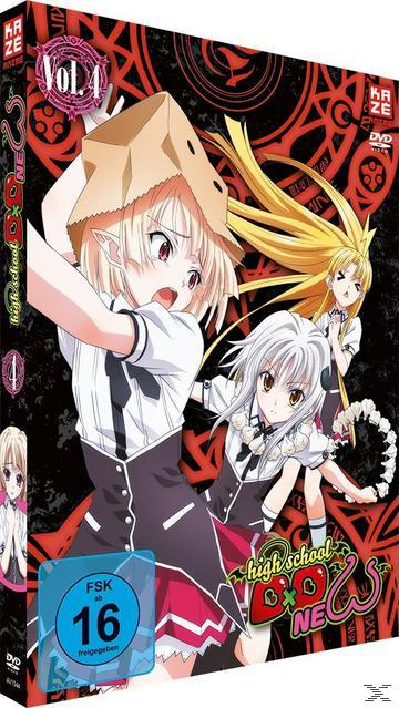 High School DxD New DVD-Cover. Anime-Charaktere, Titeltext, FSK 16-Bewertung und DVD-Label.