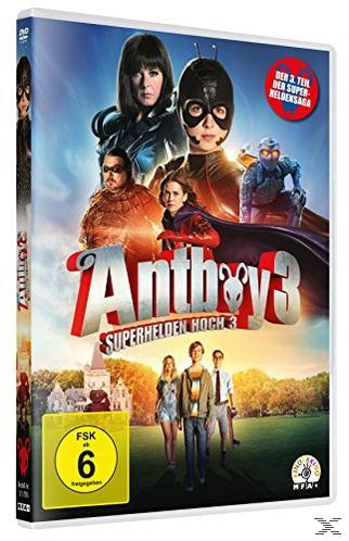 DVD-Cover von Antboy 3, mit Charakteren und Titel in Rot auf blauem Hintergrund.