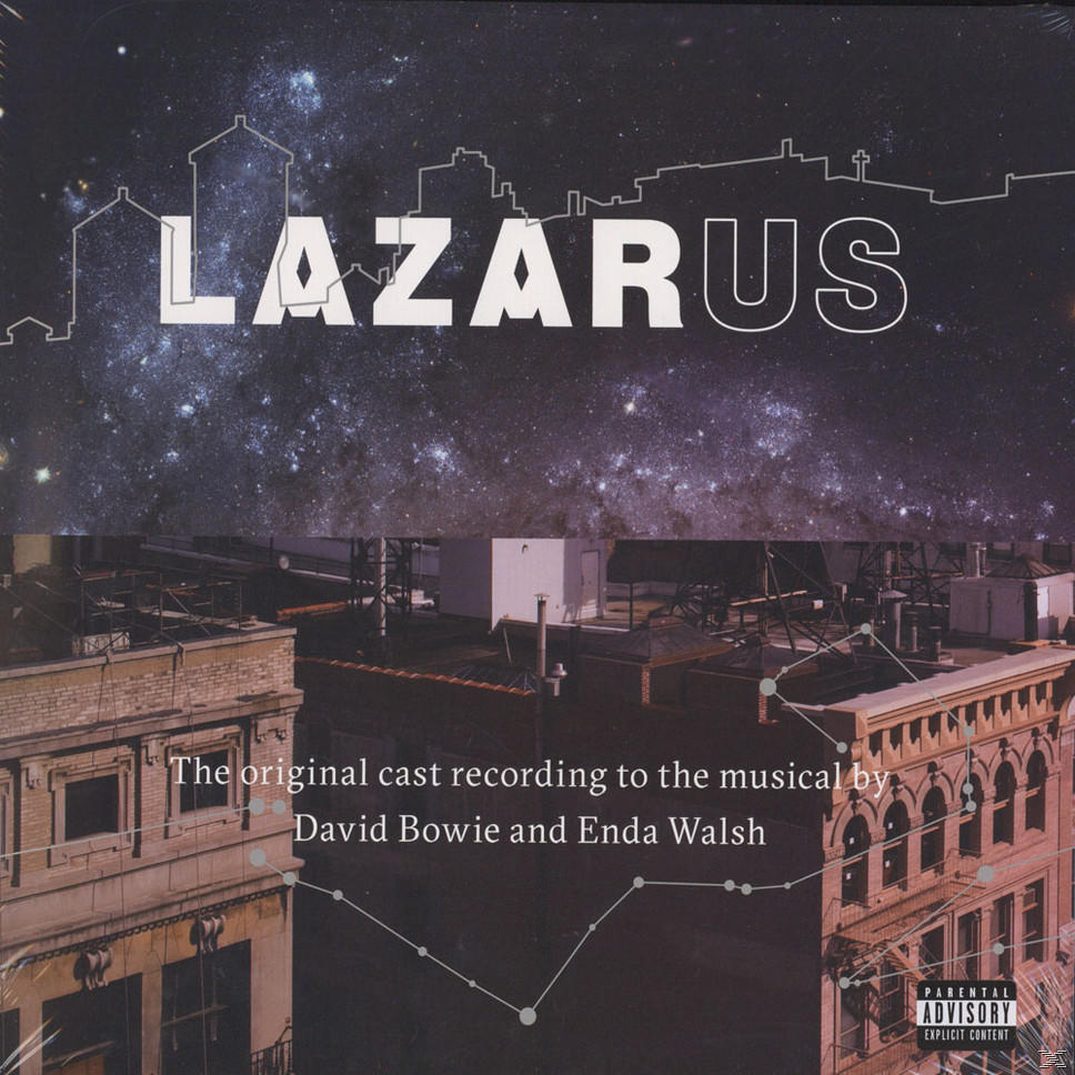 Albumcover für das Musical Lazarus. Gebäude und Sternenhimmel. Text: Lazarus.