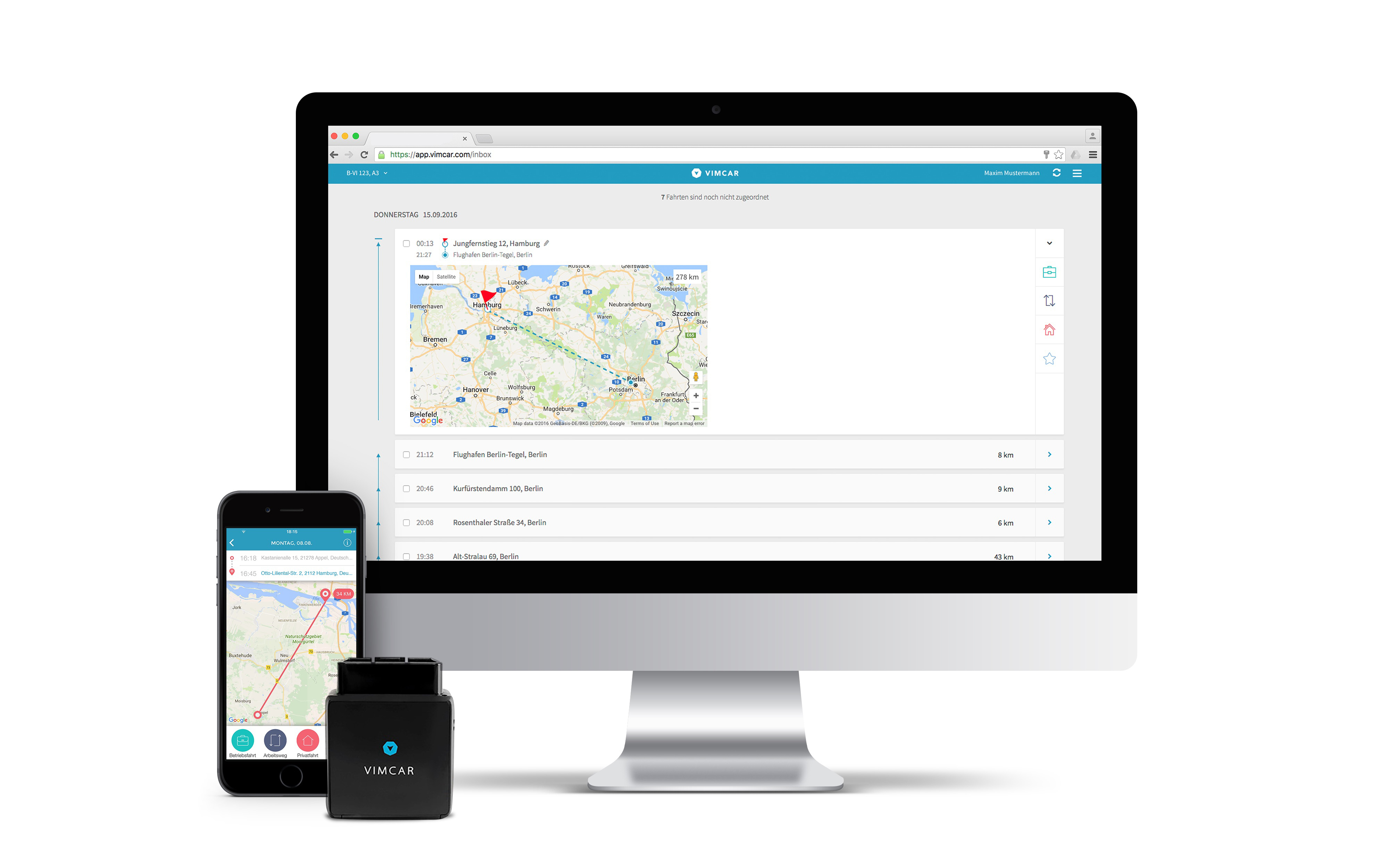 VIMCAR Fahrtenbuch-Stecker inkl. unbegrenzter Software-Nutzung On-Board-Diagnose-Stecker Schwarz