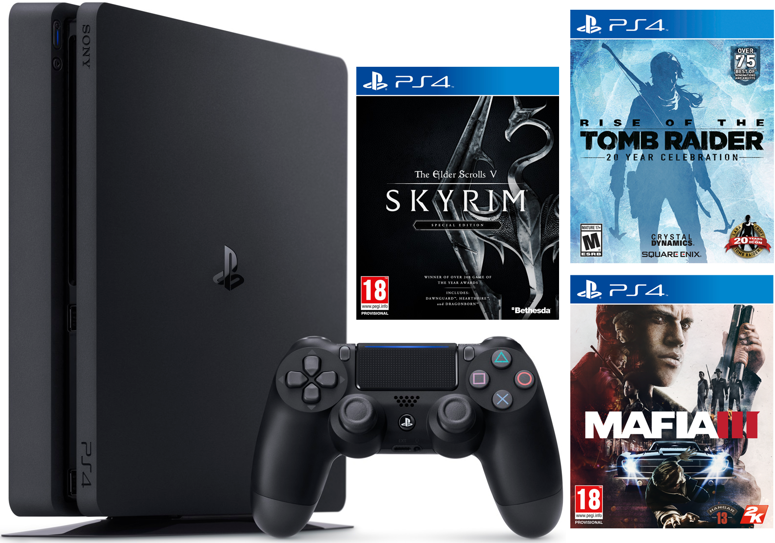 PLAYSTATION PS4 Slim 500 GB + Skyrim + Tomb Raider + Mafia III