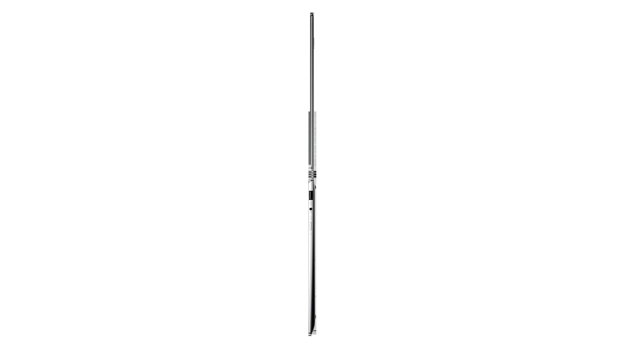 Ein Laptop. Der Laptop ist geschlossen und zeigt sein Profil vor weißem Hintergrund.