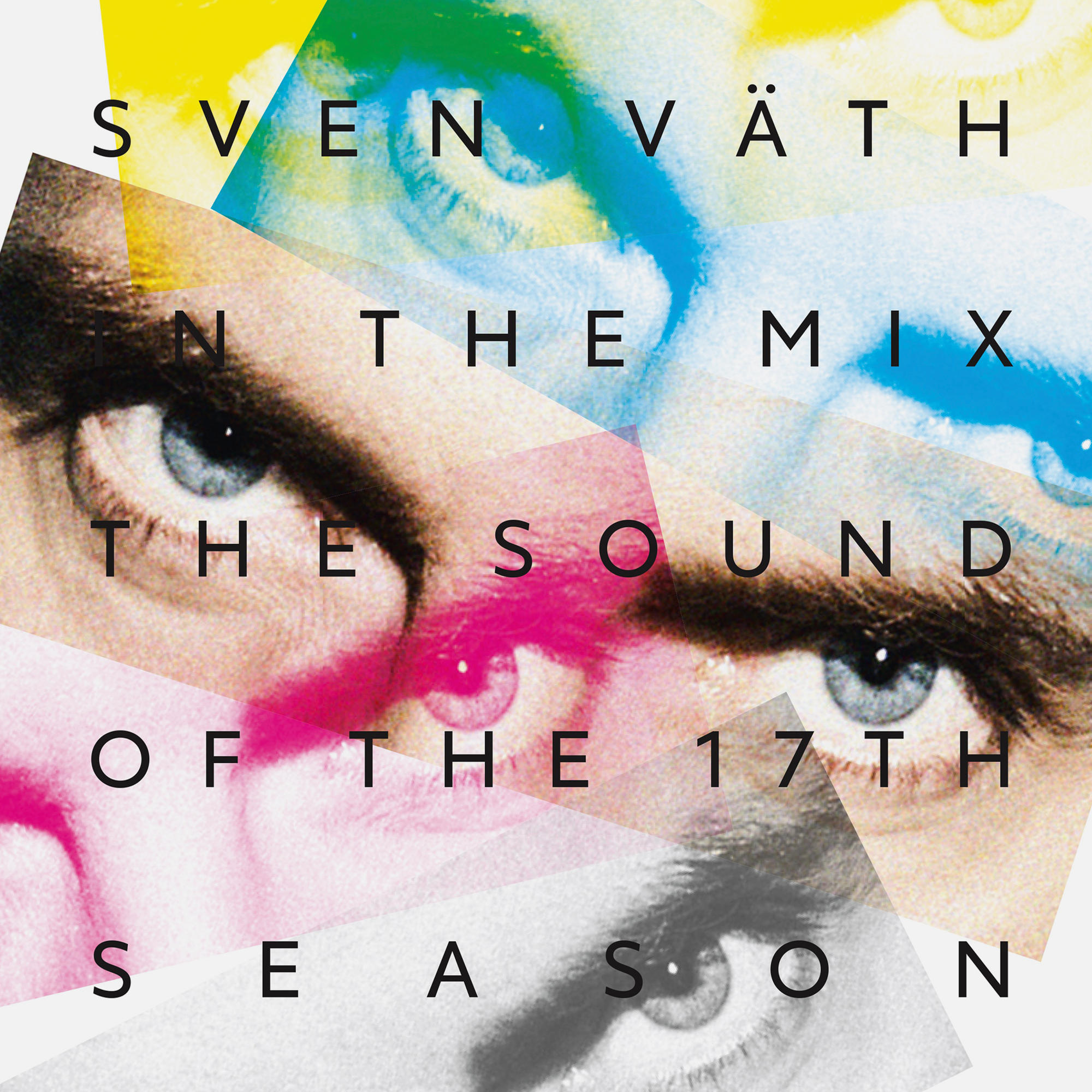 Sven Väth Albumcover mit Augen und Text. Bunter Hintergrund.