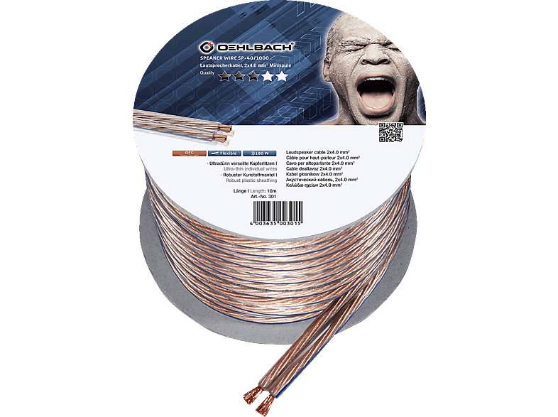 OEHLBACH Speaker Wire SP40, Lautsprecherkabel, 10 m Lautsprecherkabel