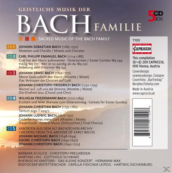 Die Rückseite einer Musik-CD der Bach-Familie mit einer Titelliste und einem CD-Box-Logo.
