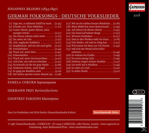 Eine CD-Hülle mit deutschen Volksliedtexten, die Lieder und die Namen der Interpreten auflistet.