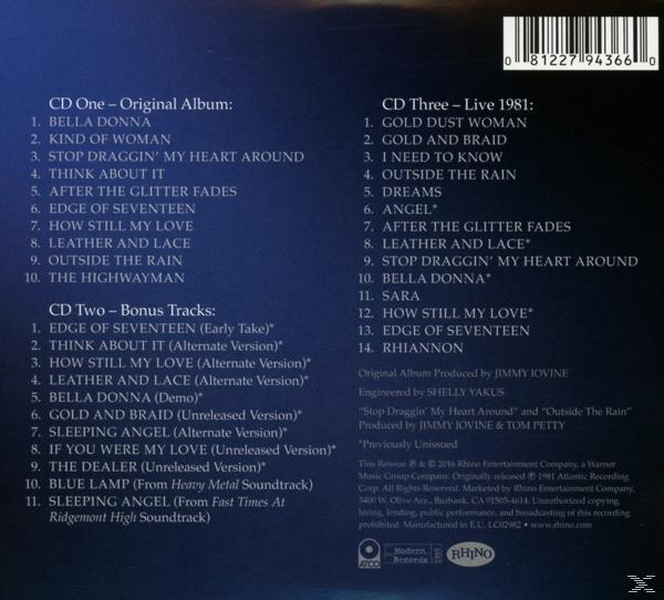 CD-Rückseite mit Titellisten und Credits in marineblauem Text.