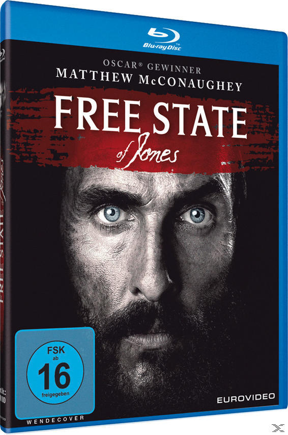 DVD-Cover für Free State of Jones mit Matthew McConaughey. Enthält ein Nahporträt von McConaughey.