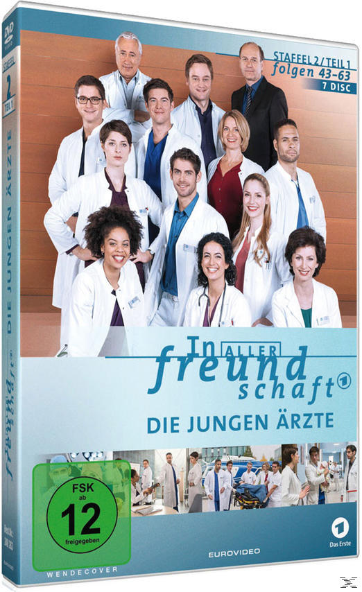 DVD-Cover eines medizinischen Dramas, Gruppe von Ärzten in weißen Kitteln. Text: In aller Freundschaft.