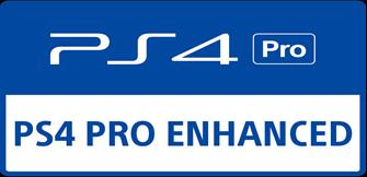 Blaues Rechteck mit 'PS4 Pro' und Text 'PS4 PRO ENHANCED'.
