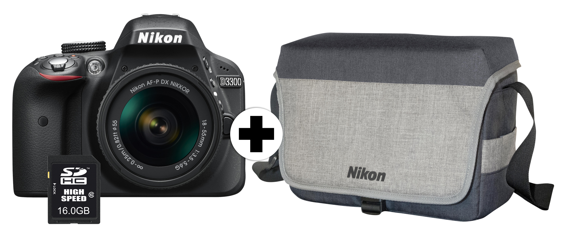 NIKON D3300 AF-P Fat Box Spiegelreflexkamera, 24,2 Megapixel, 18-55 mm Objektiv (AF-P), Schwarz