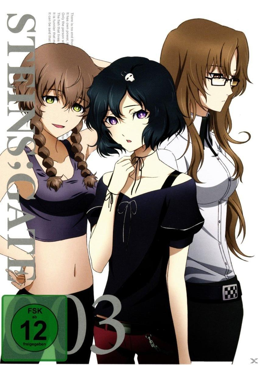 Anime-Cover-Art. Drei Mädchen stehen zusammen auf dunklem Hintergrund.