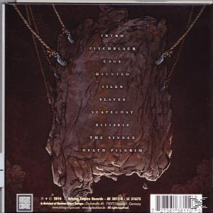 Albumcover mit einer zentralen Felskulptur, Text und Trackliste auf dunklem Hintergrund.