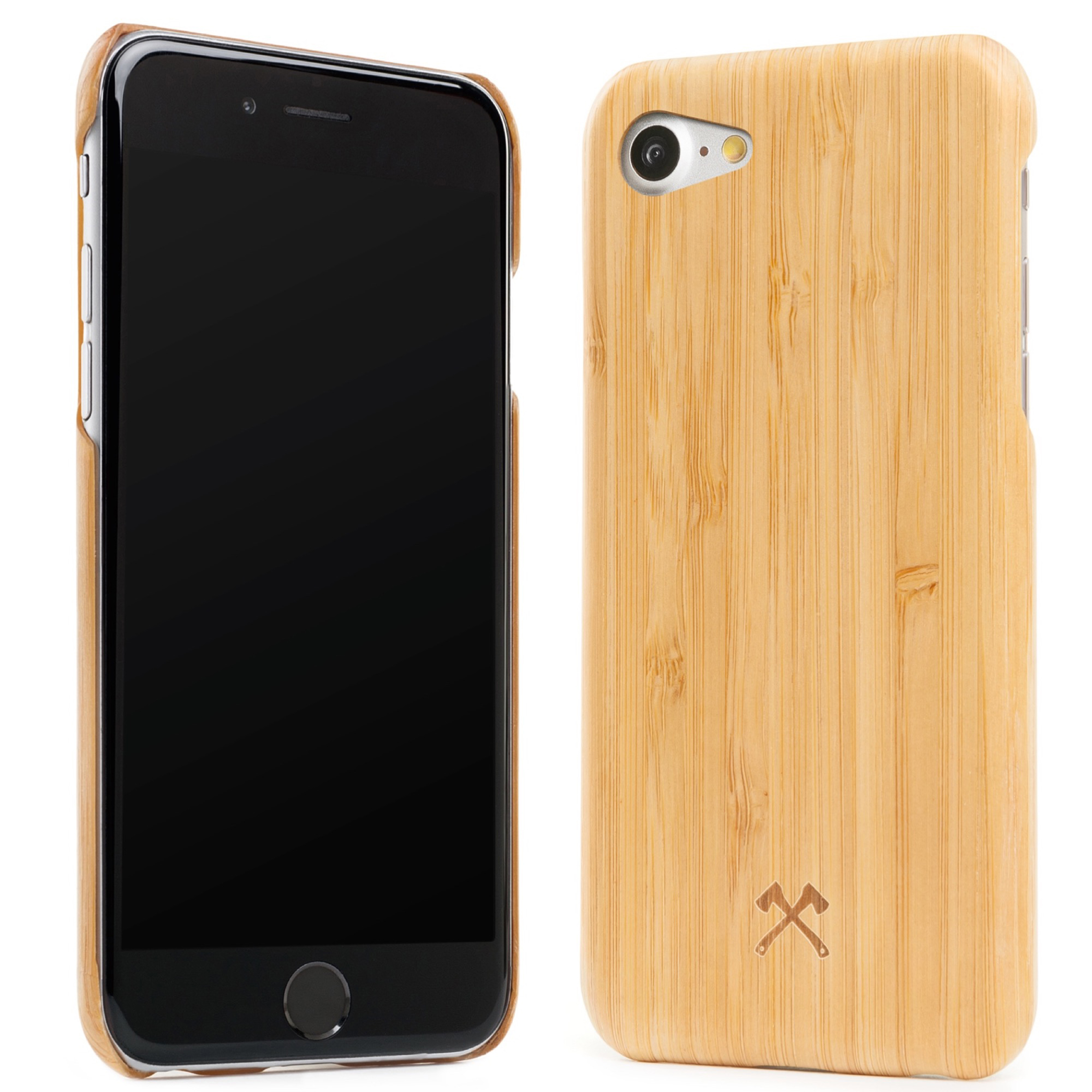 WOODCESSORIES EcoCase Slim Case, Backcover, Apple, iPhone 7, iPhone 8, Bambus/Schwarz