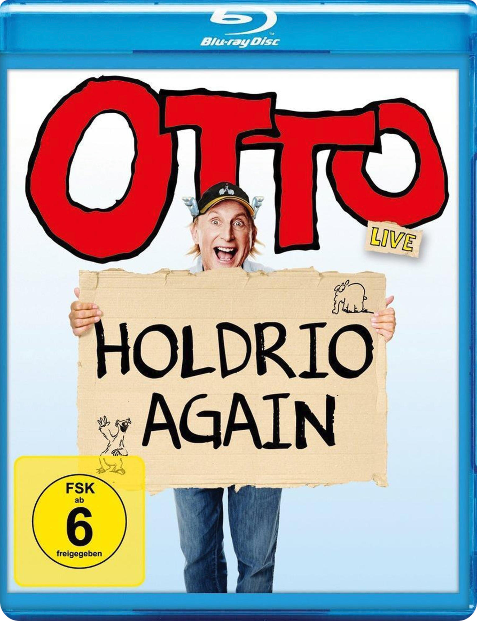 Blu-ray-Disc-Cover mit einem Mann, der ein Schild hält, Titel "OTTO" rot.