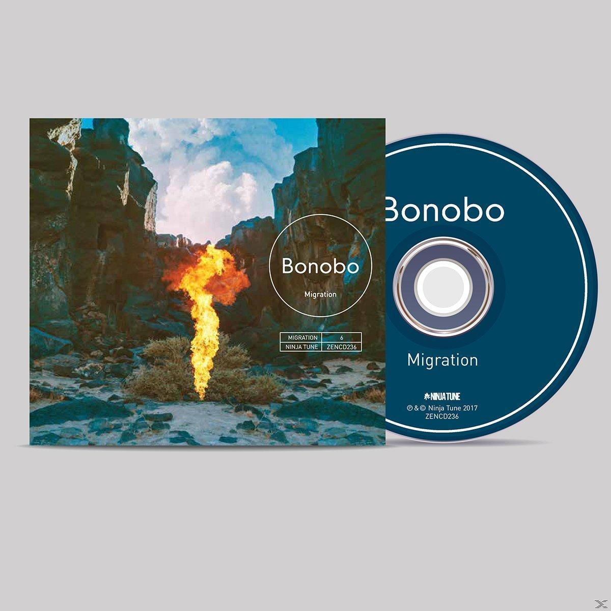 CD-Cover von Bonobos Album mit einem Canyon und einem feuerähnlichen Objekt.