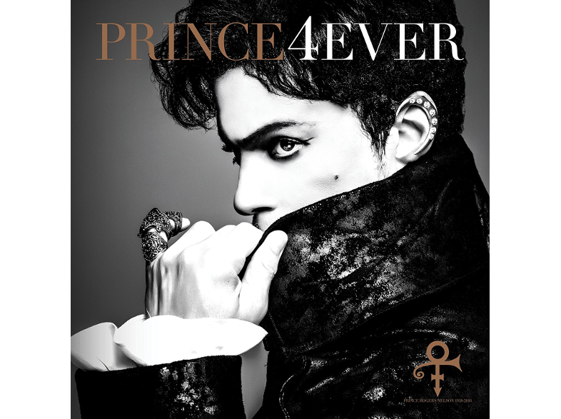 Prince profilból, elnéz, sötét kabátot visel, kezével takarja az arcát. Szöveg: PRINCE4EVER.