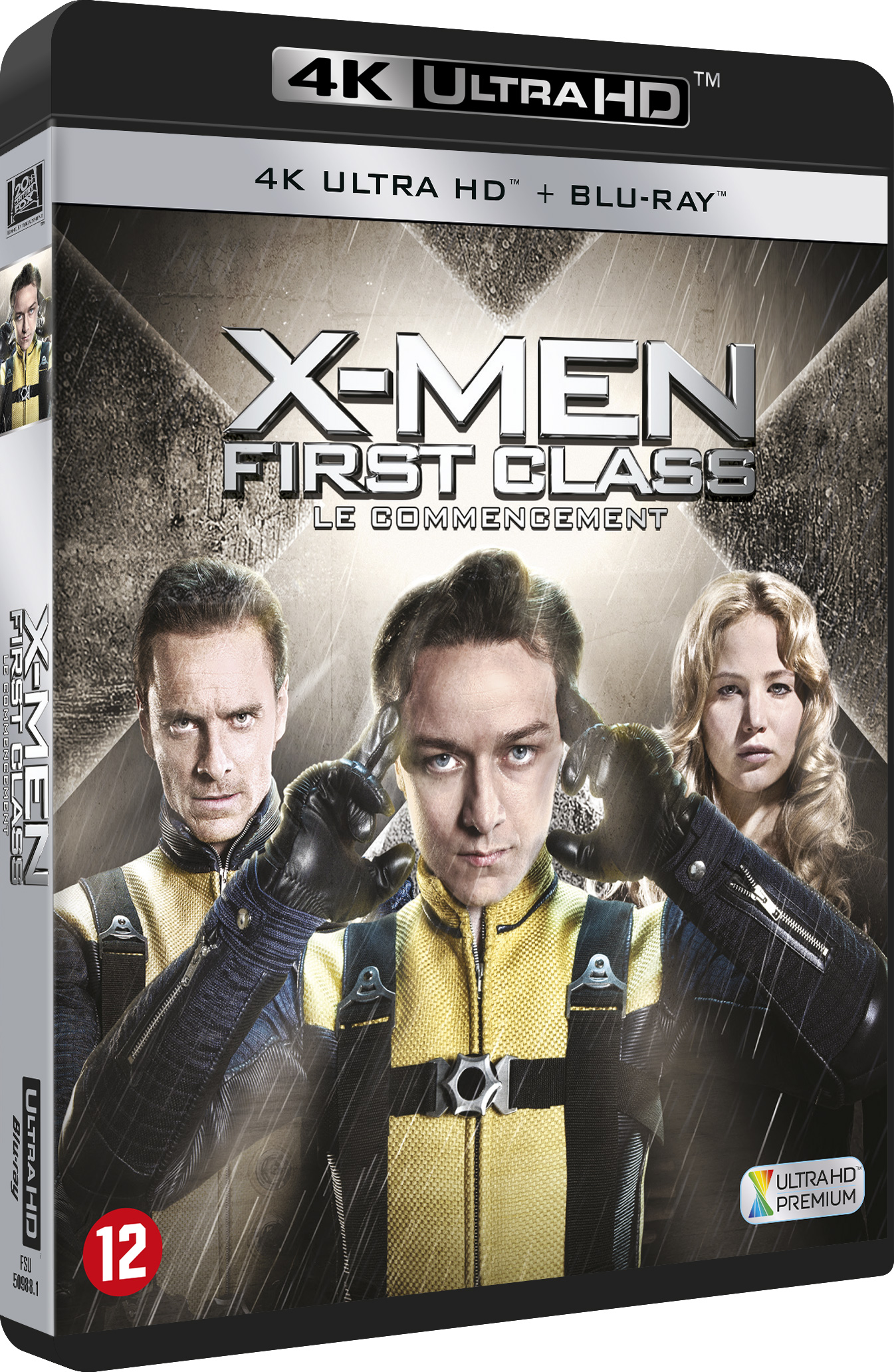 Couverture Blu-ray X-Men : Le Commencement. Avec acteurs et titre du film.