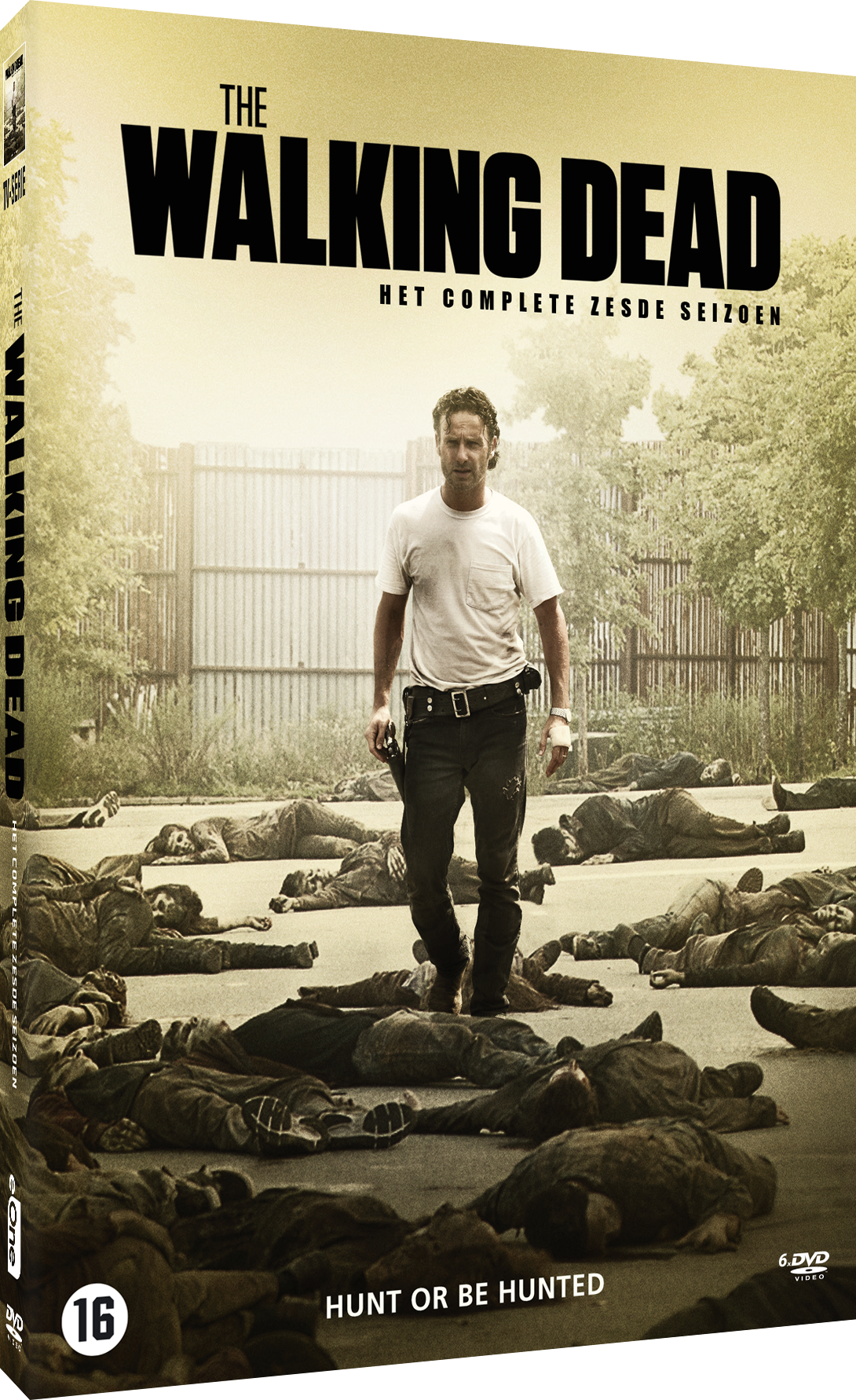 The Walking Dead DVD-cover. Man loopt voor de zombies.