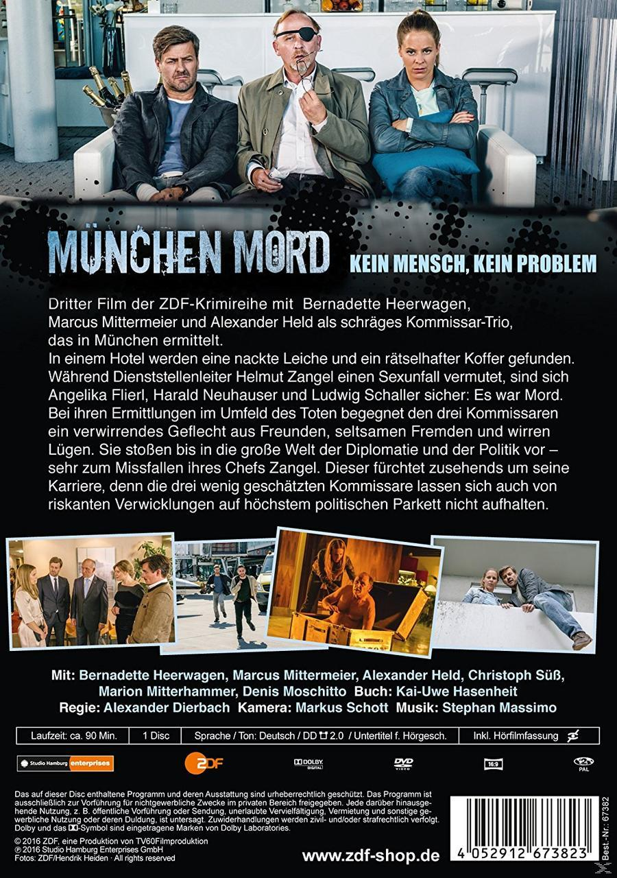 Rückseite einer DVD-Hülle für den Film 'München Mord' mit Schauspielern, Handlung und Credits.