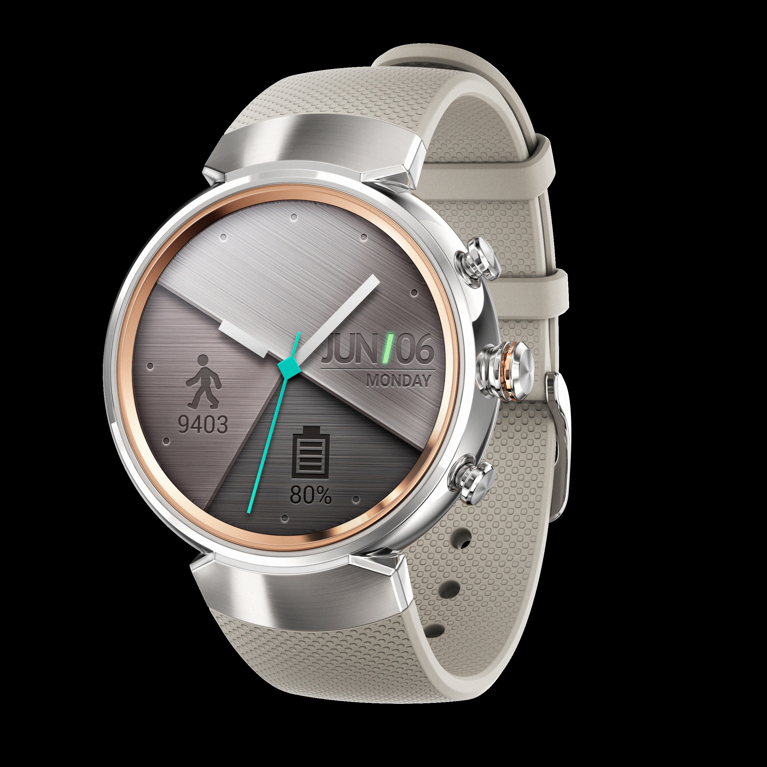 ASUS ZenWatch 3 (WI503Q) Smartwatch Edelstahl Silikon, 118 mm, Silber mit Sportarmband Beige