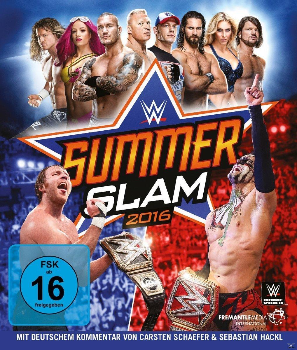 DVD-Cover von WWE SummerSlam 2016 mit Wrestlern, Logos und Titel.