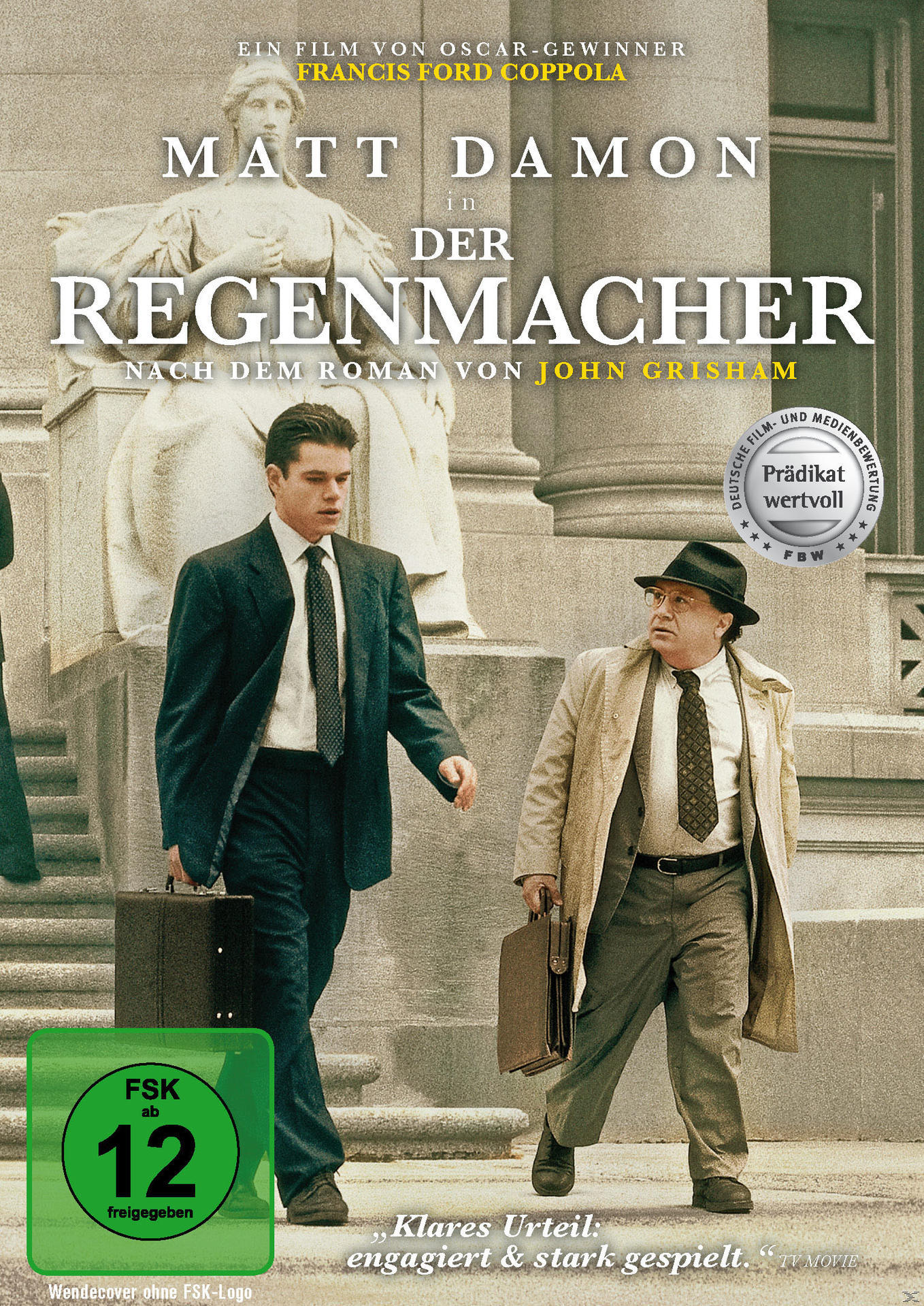 DVD-Cover von "Der Regenmacher" mit Matt Damon und einem Mann im Anzug beim Gehen.