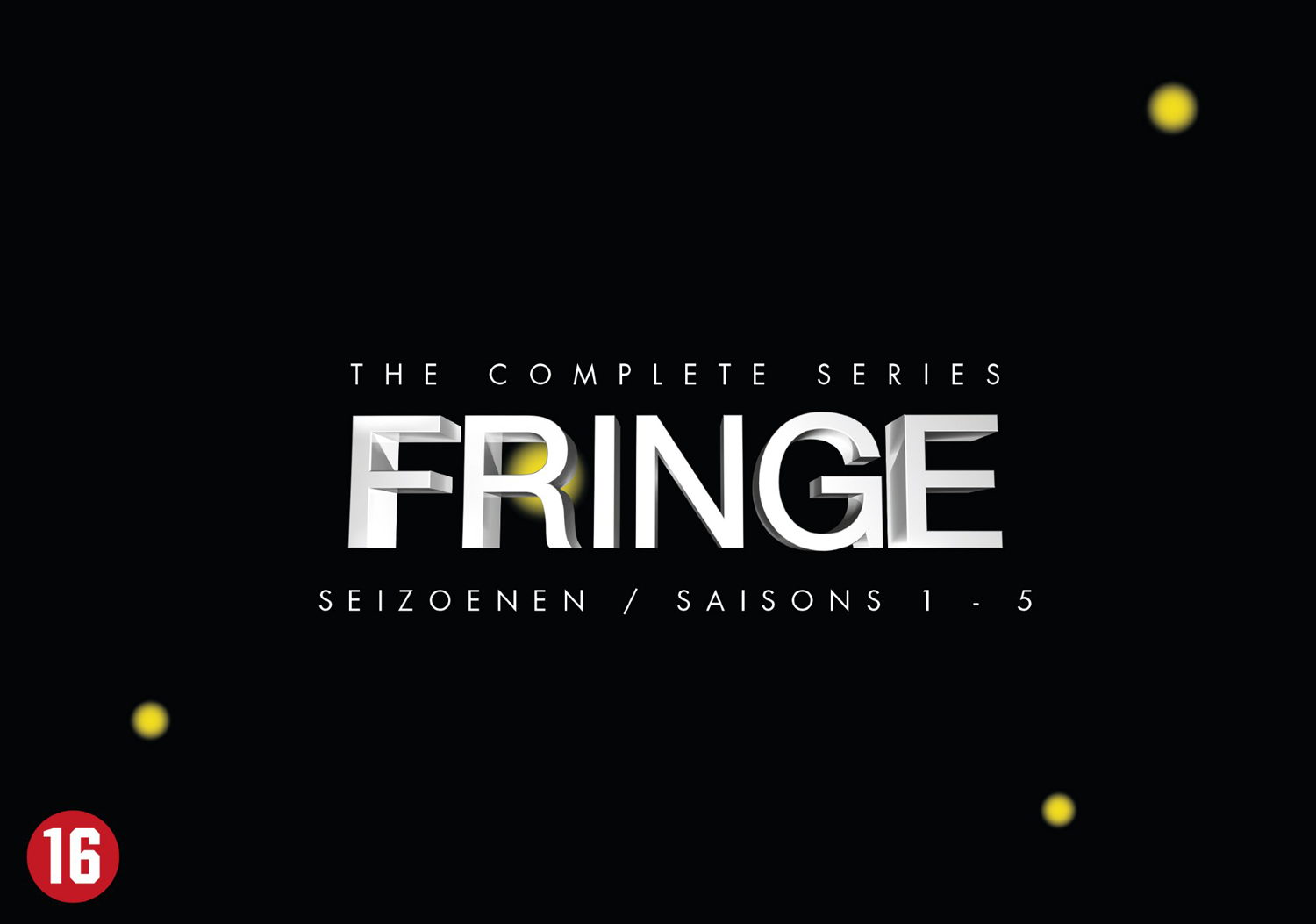 DVD-box voor de complete Fringe-serie met titel en een 16-rating.