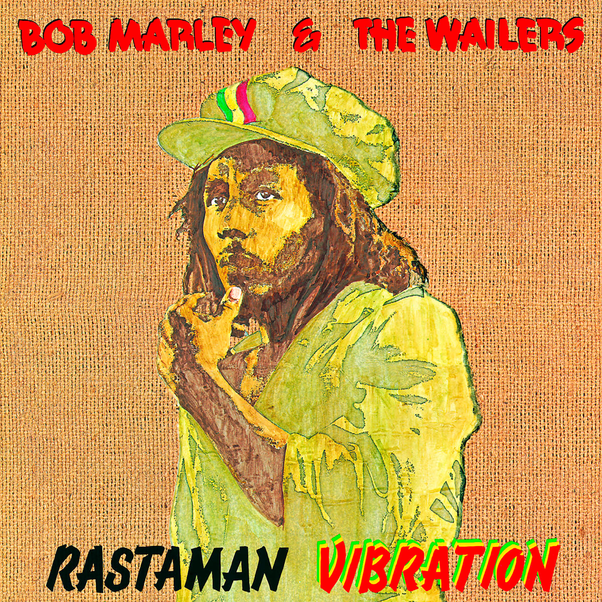 Albumcover von Bob Marley & The Wailers - Rastaman Vibration. Bob Marley in Grün und Gelb.