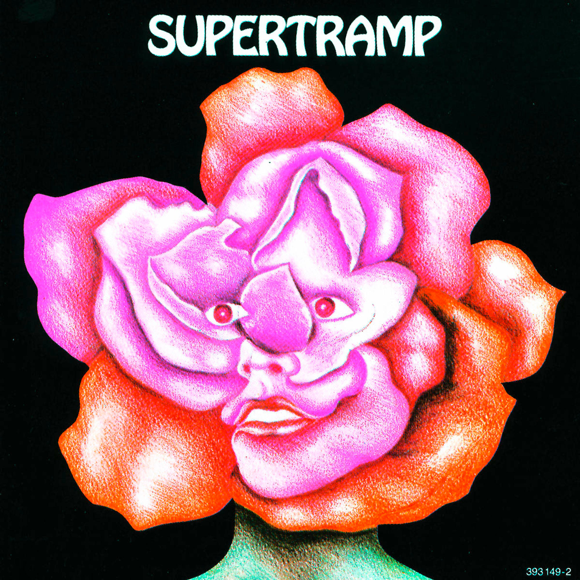 Supertramp-Albumcover. Ein surreales Gesicht in einer Blume. Text: Supertramp.
