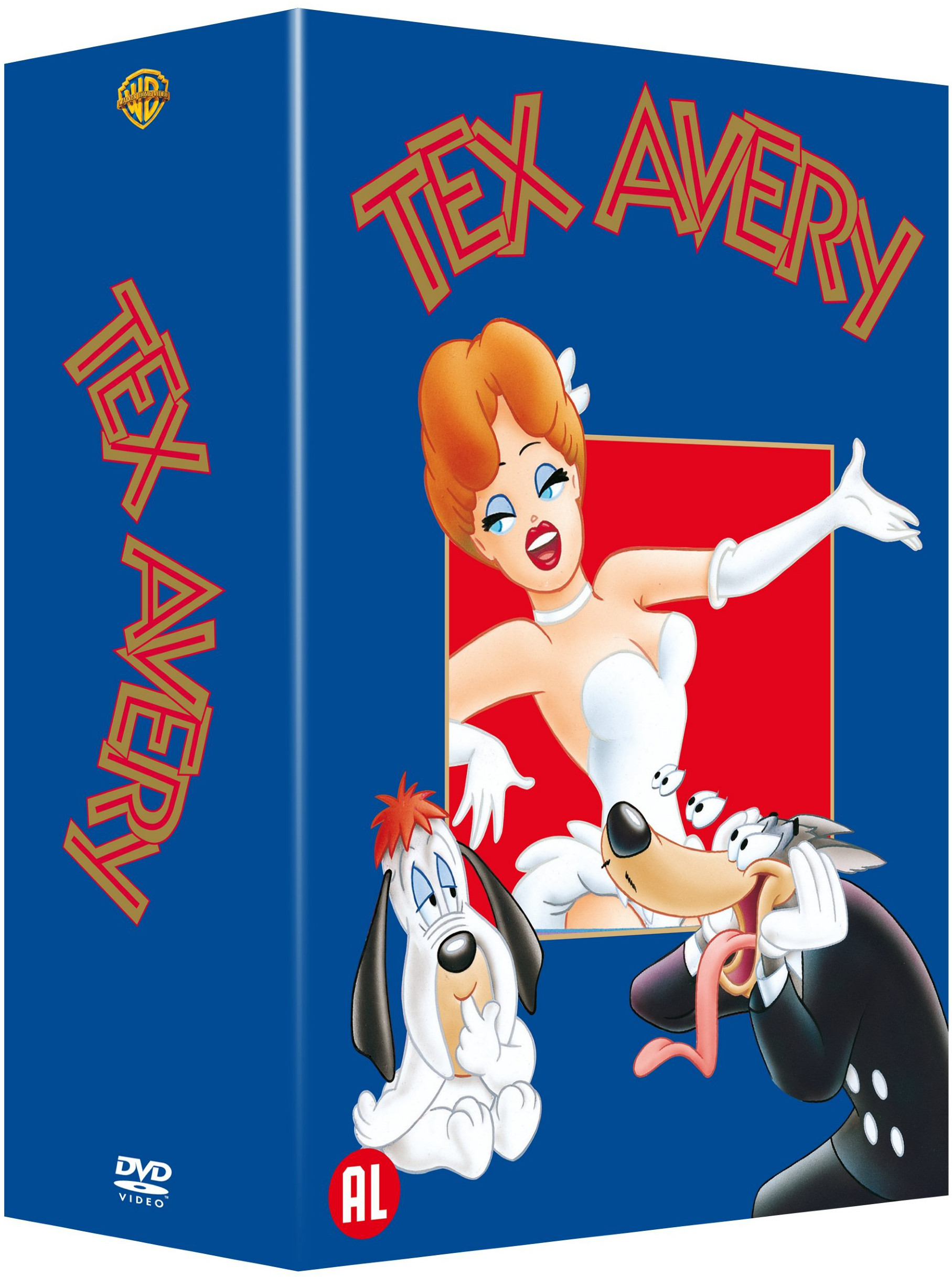 Tex Avery DVD box set cover. Met tekenfilmfiguren en titel.