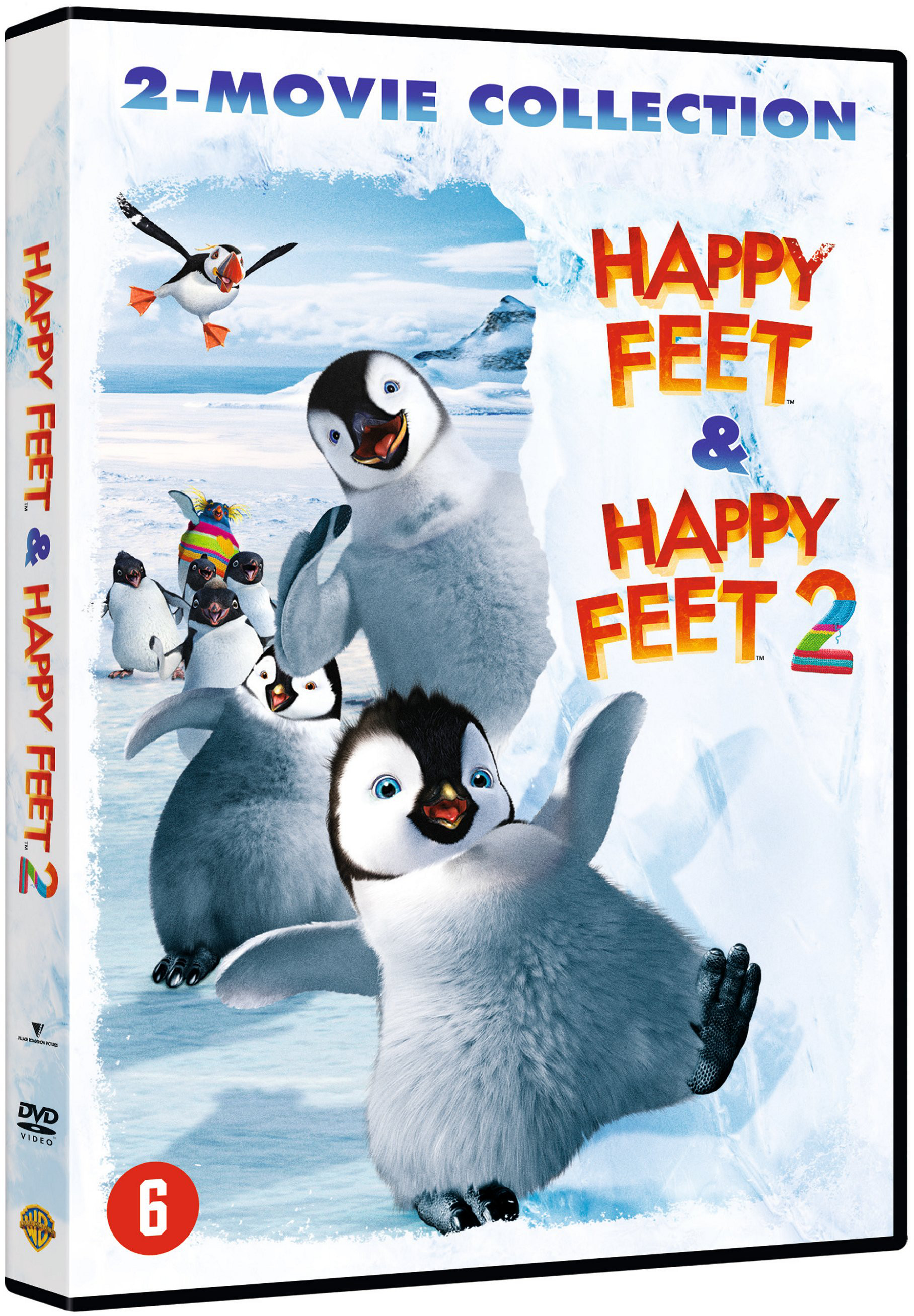 Couverture du DVD Happy Feet & Happy Feet 2. Des pingouins dans un paysage enneigé.
