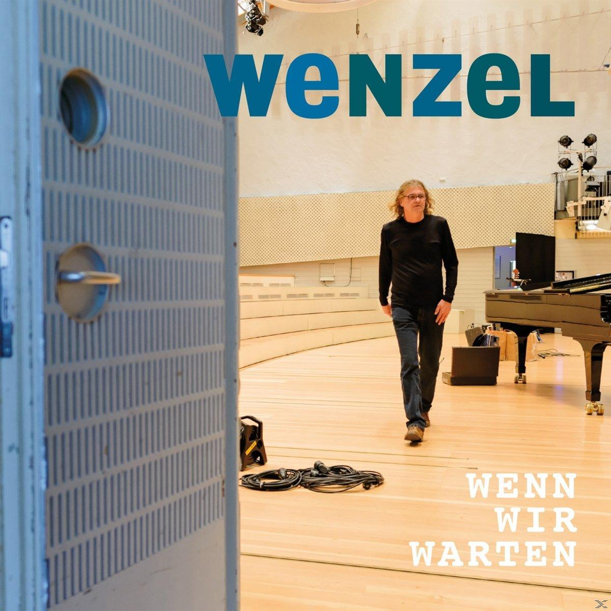 Albumcover. Mann geht auf den Betrachter zu. Großer blauer Text: Wenzel. Text unten: Wenn Wir Warten.