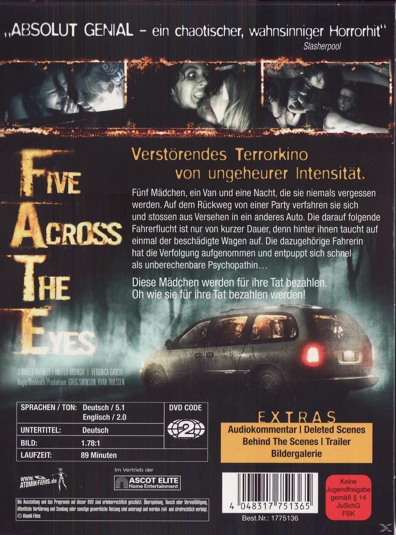 DVD-Cover für 'Five Across The Eyes'. Frauen, Van und Text auf Deutsch.