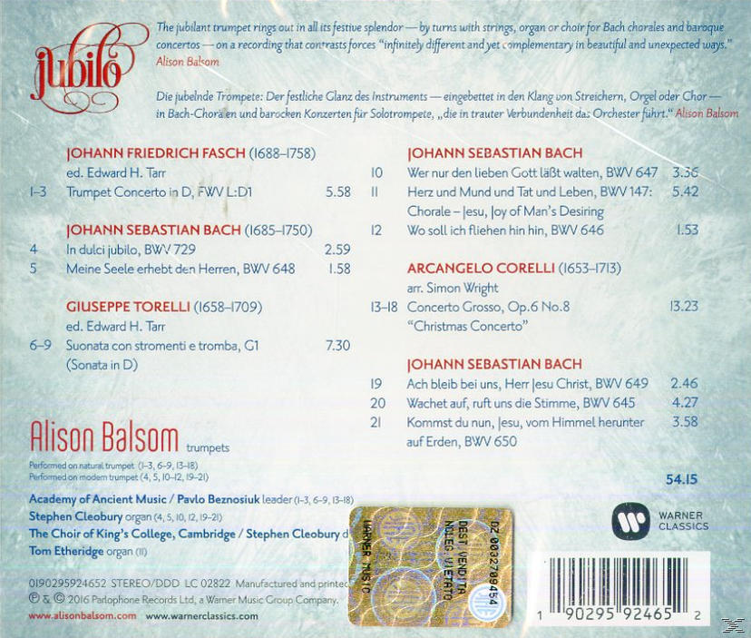 CD-Cover mit Noten, Titeln und Text. Enthält den Namen von Alison Balsom.