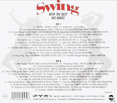 CD-Cover für "Swing With the Best Big Bands", mit einer Liste von Songs.