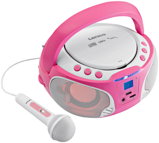 Lenco SCD-650 Draagbare Radio CD-speler met Karaokemicrofoon Roze