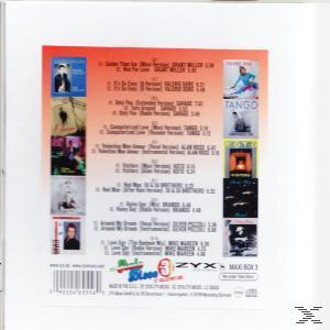 Albumcover mit Songtiteln und Bildern von Künstlern. Ein blaues und rotes Logo. Viele verschiedene Albumcover-Stile.