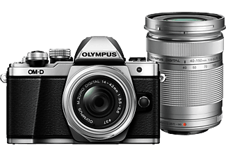 OLYMPUS Outlet OM-D E-M10 II ezüst + EZ-M14-42 mm II R ezüst +  EZ-M40-150 mm fekete Kit