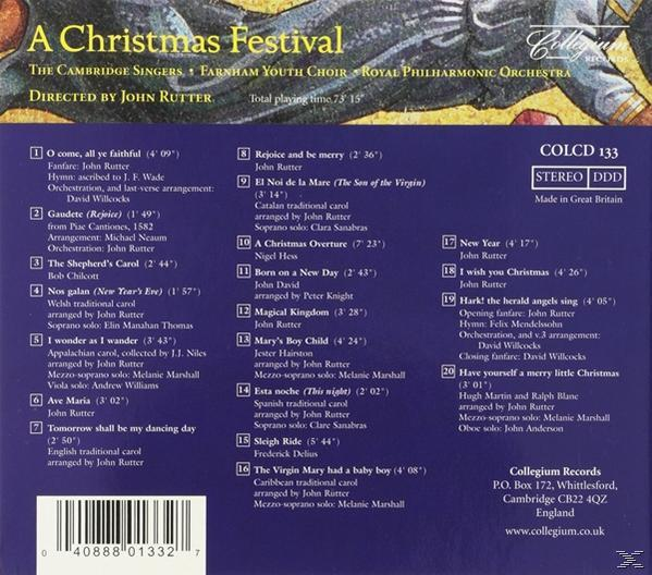 Rückseite einer CD-Hülle mit einer Choraufführung. Titelliste und Albuminformationen. Text auf Englisch.