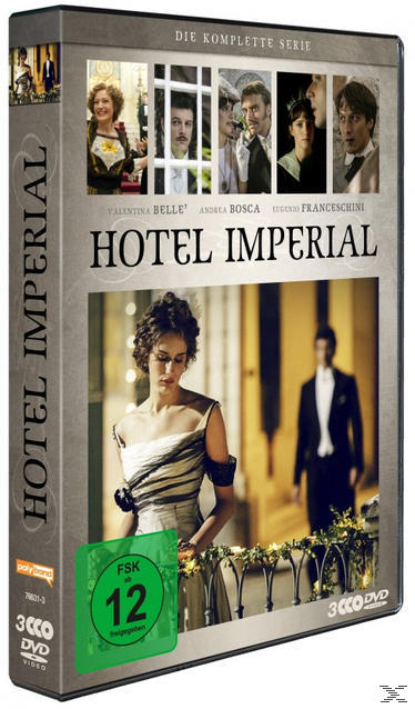 DVD-Box-Set mit einer Frau in einem Kleid und einem Mann, mit dem Titel 'Hotel Imperial'.